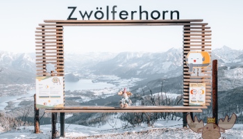 Ein Erinnerungsfoto an eine tolle Wanderung mit Blick auf den Wolfgangsee und das schneebedeckte Salzkammergut - A souvenir photo of a great hike with a view of Lake Wolfgang and the snow-covered Salzkammergut.